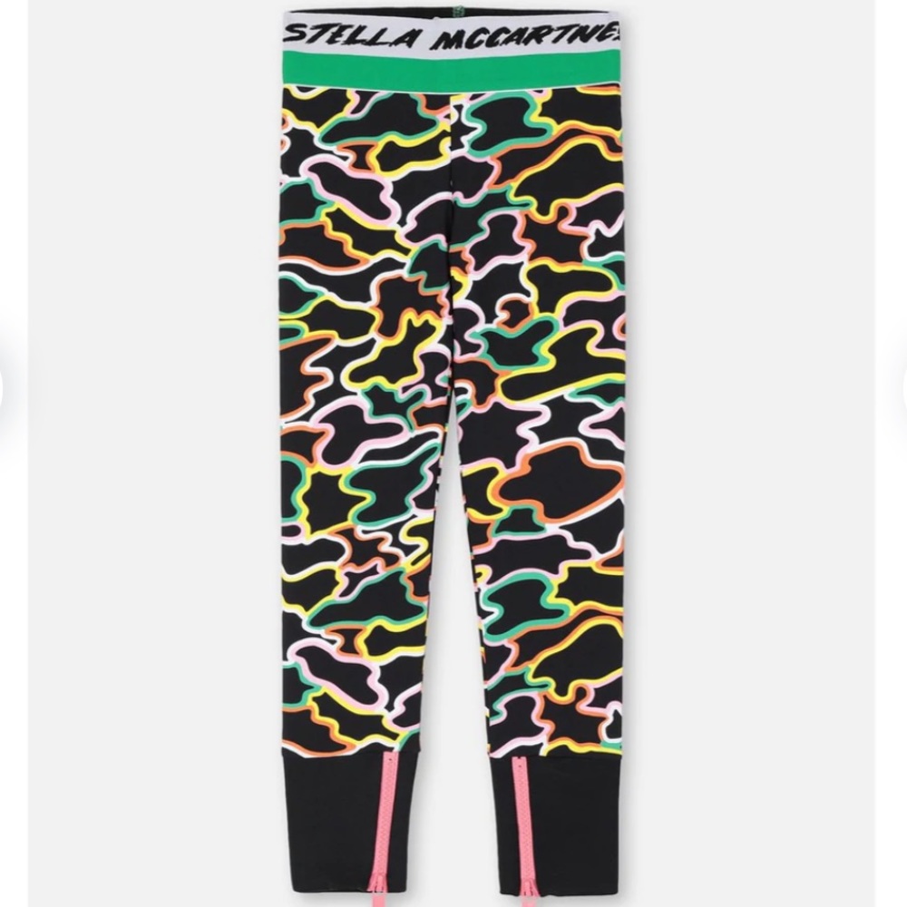 Stella McCartney Kids Black Leggings with Neon Multicolor Camo Print
